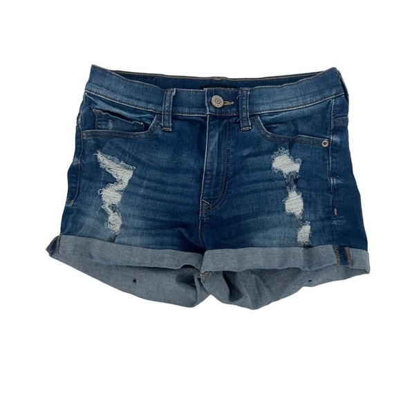 Express Shortie High Rise Distressed Cuffed Hem Jean Shorts Size 2 Women’s - Picture 1 of 6